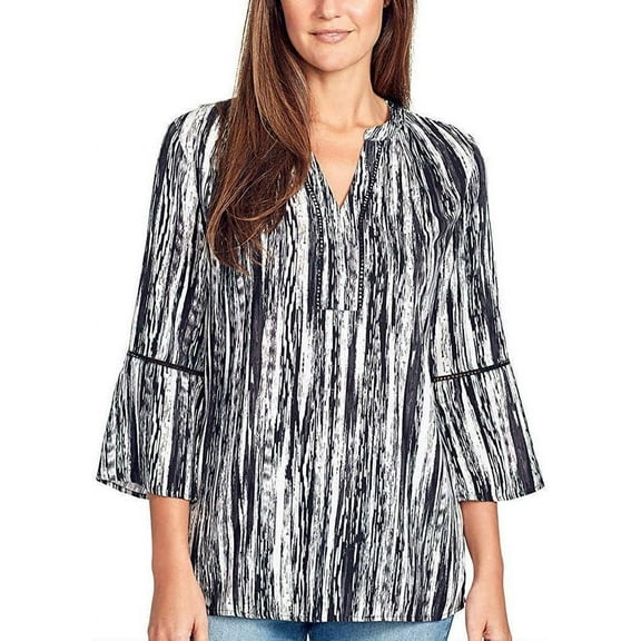 Gloria Vanderbilt Women's Nova Flutter Sleeve Blouse (Small, Paint Flow Black)