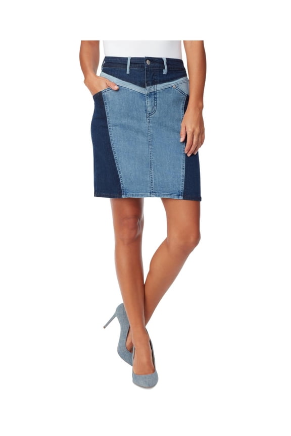 Womens Patchwork Denim Denim Skirt