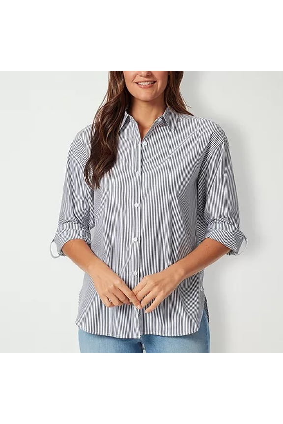 Womens Petite Amanda Cotton Shirt Marine Navy Size PL NWT