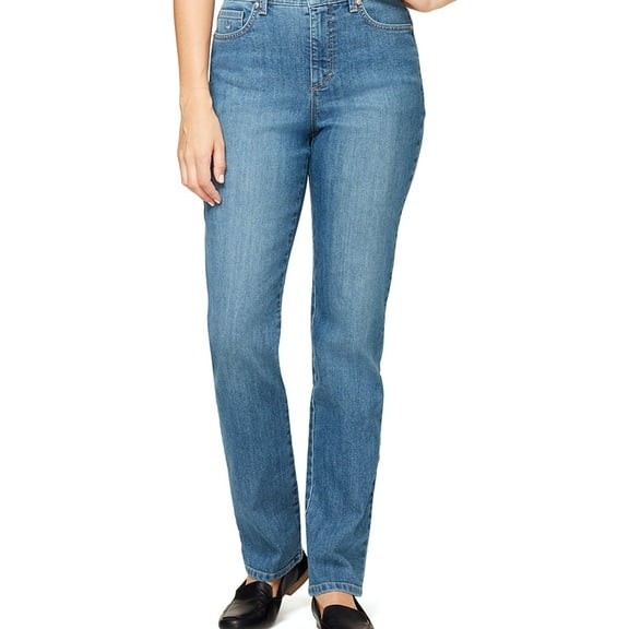 Gloria Vanderbilt Womens Petites Amanda Solid Denim Straight Leg Jeans