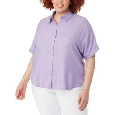 Gloria Vanderbilt Womens Plus Collar Woven Button-Down Top