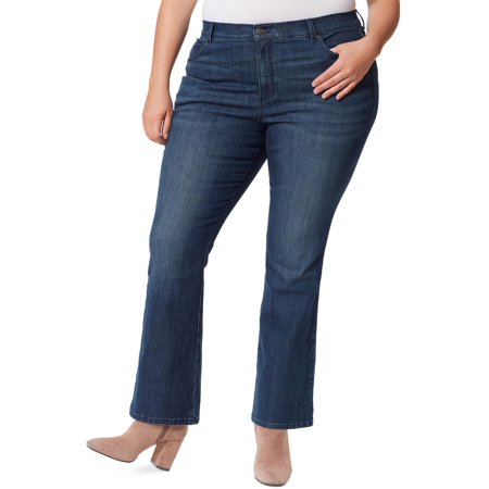 Gloria Vanderbilt Womens Plus High Rise Whisker Wash Bootcut Jeans