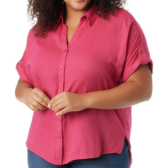 Gloria Vanderbilt Womens Solid Button Down Blouse, Pink, Plus Size, 3X