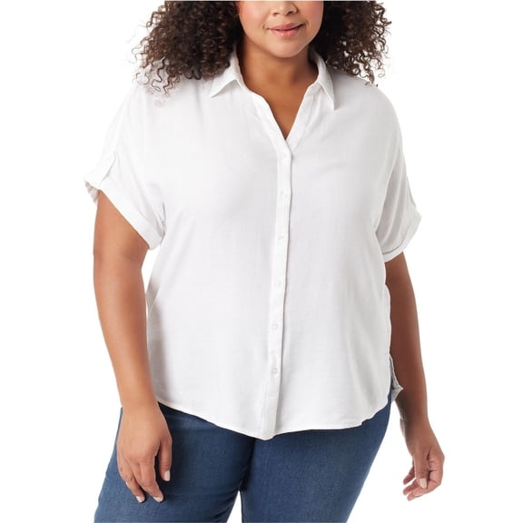 Gloria Vanderbilt Womens Solid Button Down Blouse, White, Plus Size, 1X