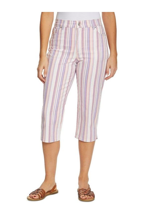 Womens Striped High-Rise Capri Jeans