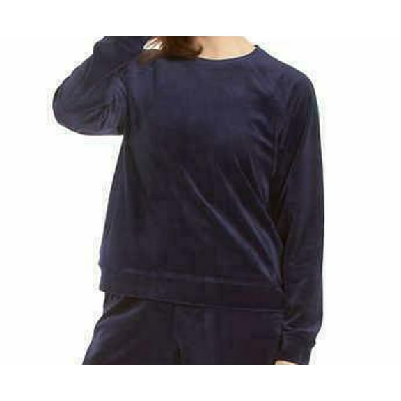 Gloria Vanderbilt Womens Velour Crew Neck Top,Navy,Small