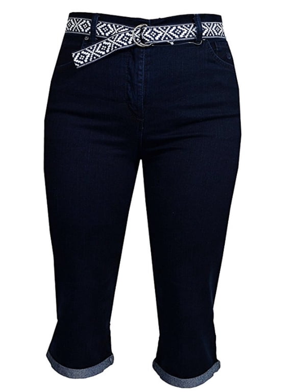 by Amanda Cuffed Leg Capri Tummy Slimmer, White/Black Belt Capris (8)