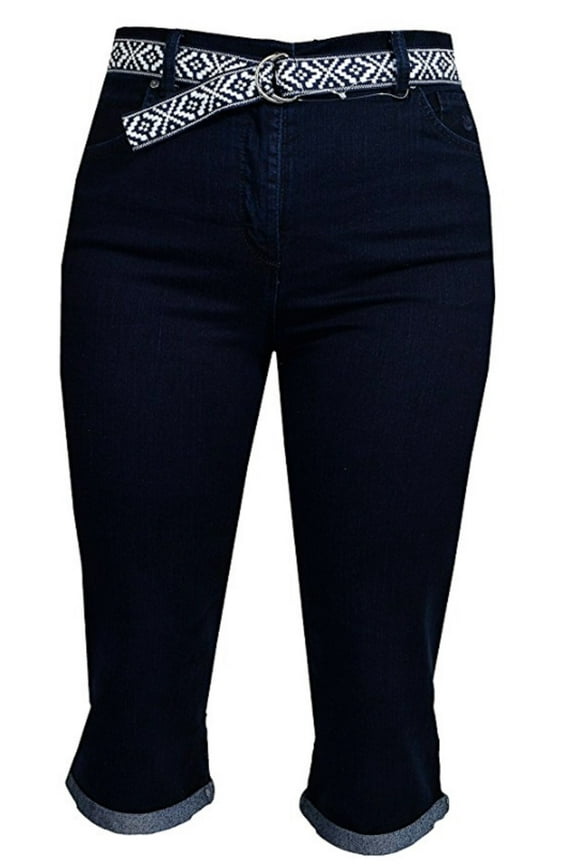 by Amanda Cuffed Leg Capri Tummy Slimmer, White/Black Belt Capris (8)