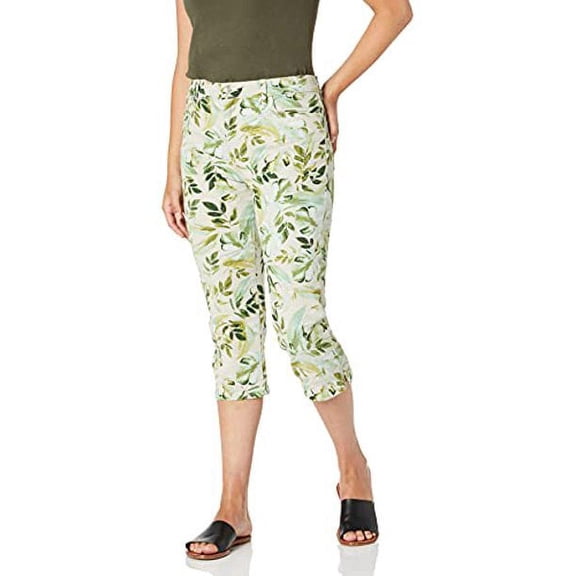Gloria Vanderblit Women's Amanda Capri Jean Pant ( Stonewood Palm Jungle,16)