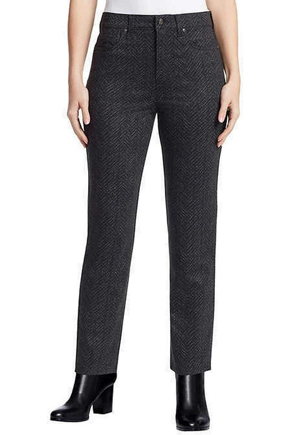 Gloria Vanderblit Women's Amanda Knit Ponte Tared Leg High-Rise Pant (Faded Chevron-Black,4)