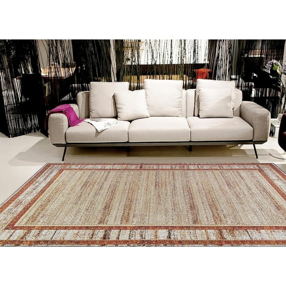 Gloria - Washable Area Rug Low Profile Bordered Washable Runners Anti Slip Backing Rugs for Living Room Light Weight Foldable Carpet