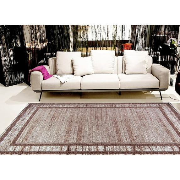 Gloria - Washable Area Rug Low Profile Bordered Washable Runners Anti Slip Backing Rugs for Living Room Light Weight Foldable Carpet