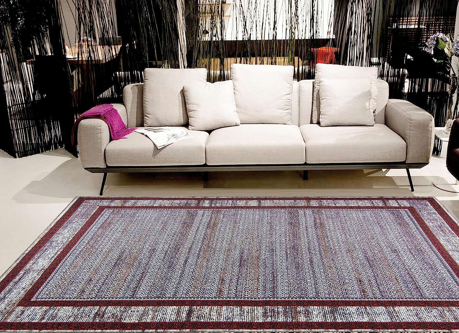 Gloria - Washable Area Rug Low Profile Bordered Washable Runners Anti ...