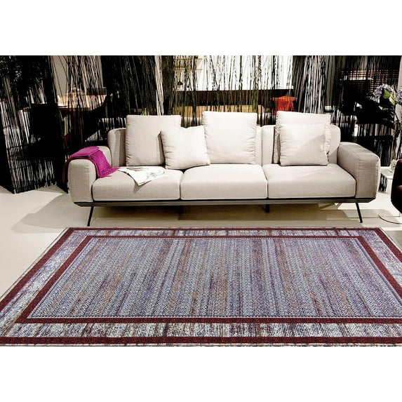 Gloria - Washable Area Rug Low Profile Bordered Washable Runners Anti Slip Backing Rugs for Living Room Light Weight Foldable Carpet