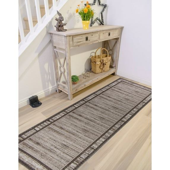 Gloria - Washable Rug Runner Low Profile Bordered Rubber Backed Runners Anti Slip Backing Rugs for Living Room Light Weight Foldable Area Carpet