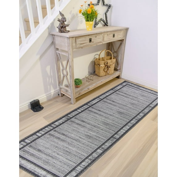 Gloria - Washable Rug Runner Low Profile Bordered Rubber Backed Runners Anti Slip Backing Rugs for Living Room Light Weight Foldable Area Carpet