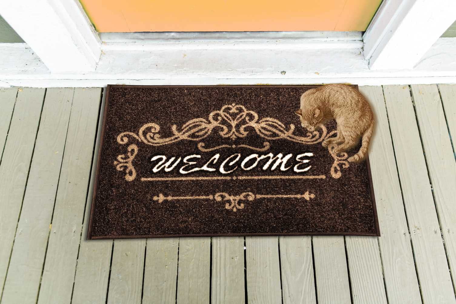 Barnyard Designs 'Welcome' Doormat Welcome Mat for Outdoors, Large Front  Door Entrance Mat, 30x17, Brown