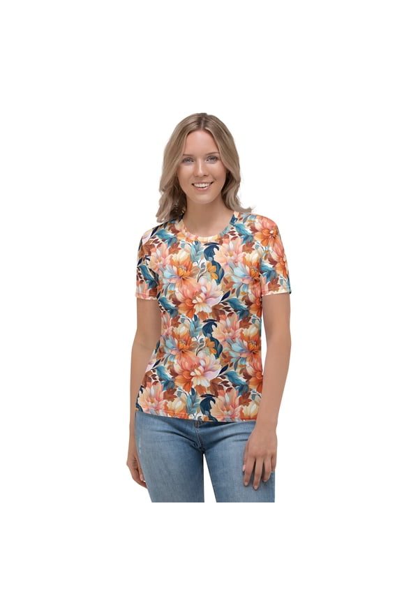 Gloria2, Floral Poly-Span T-Shirt, Ladies Floral Shirt, Floral T-Shirt
