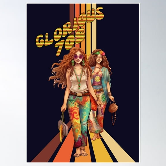 Glorious 70S Hippie Girls Poster Wall Art, Modern Wall Decor, 8x12 UNFRAMED