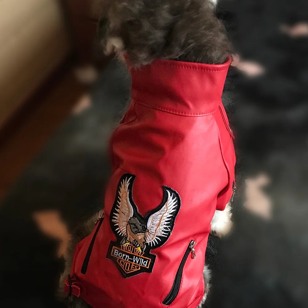 Glorious Eagle Pattern Dog Coat PU Leather Jacket Soft Waterproof
