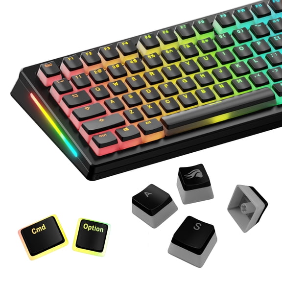 Glorious Gaming - GPBT Aura RGB Keycaps: Pudding Style Keycaps, Double Shot PBT, Translucent Design, Fits 100%, 75%, 65%, 60% Mechanical Keyboards, Fits ANSI, ISO, Windows & macOS, Black