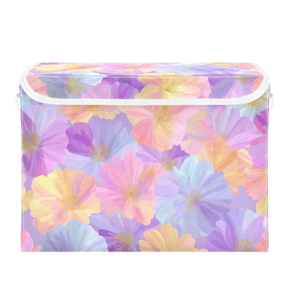 Glorious Petals Foldable Storage Bins with Lids Handles Collapsible Storage Containers Tote Boxes 16.5 x 12.6 x 11.8 inches