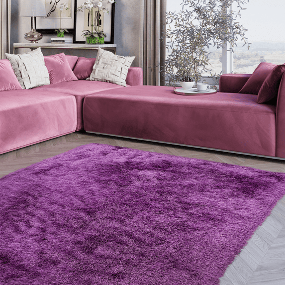 Glorious Purple Solid 8x10 ft Shag Area Rug