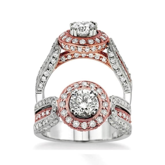 Glorious Rose and White Gold Wedding Ring 1.00 Carat Diamond on White Gold