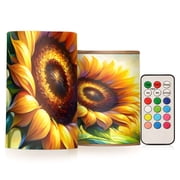Glorious Sunflowers Flickering Flameless Candles Battery Operated with Remote Timer LED Pillar Candles Set of 2