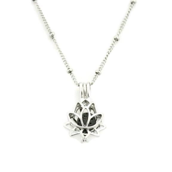 Glory 316L Stainless Steel Silver Lotus Flower Essential Oil Diffuser 18-inch Necklace