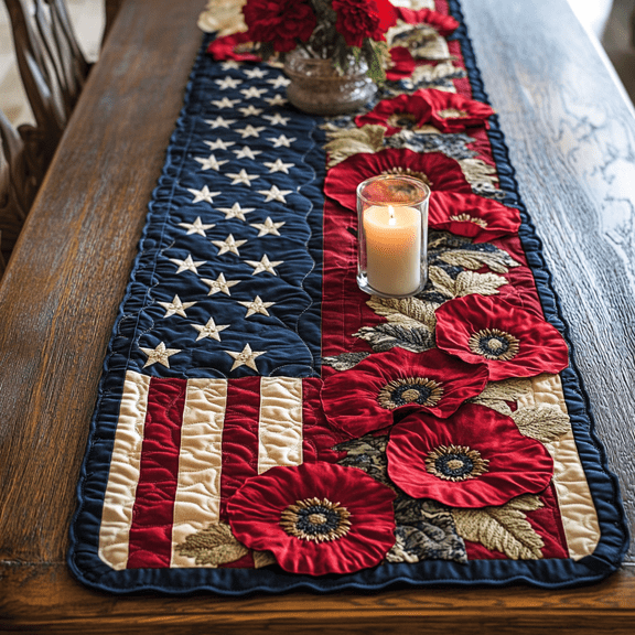 Glory American Quilted Table Runner, USA 250th Year Freedom Celebration Runner, Spring Table Runner, Mother's Day Gift