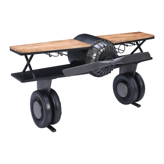 Glory Days Maverick 72" Airplane Bar Aviator Lounge Console Table with Reclaimed Hardware and Storage
