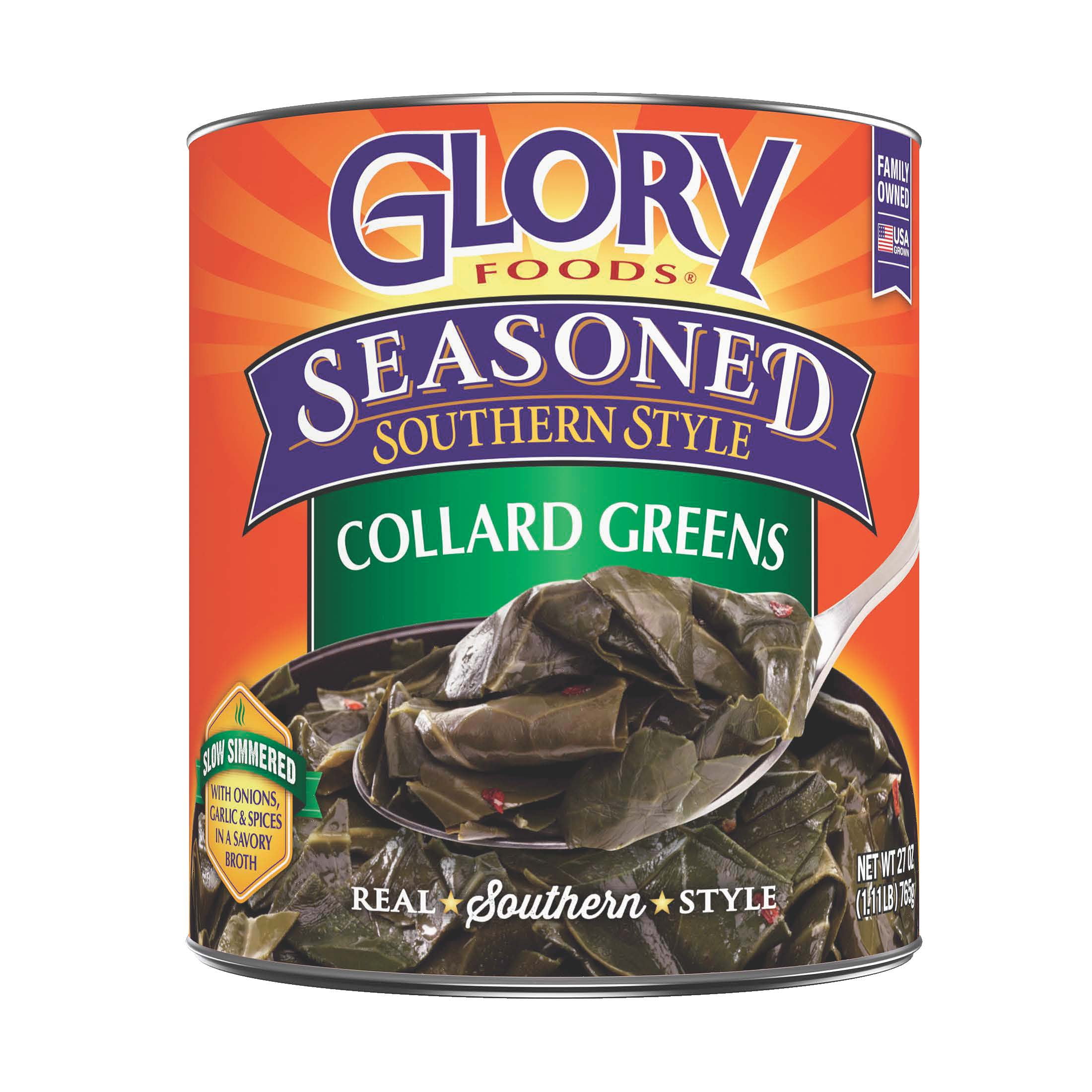 Glory Foods Canned Seasoned Collard Greens 27 oz Can (Pack of 2)