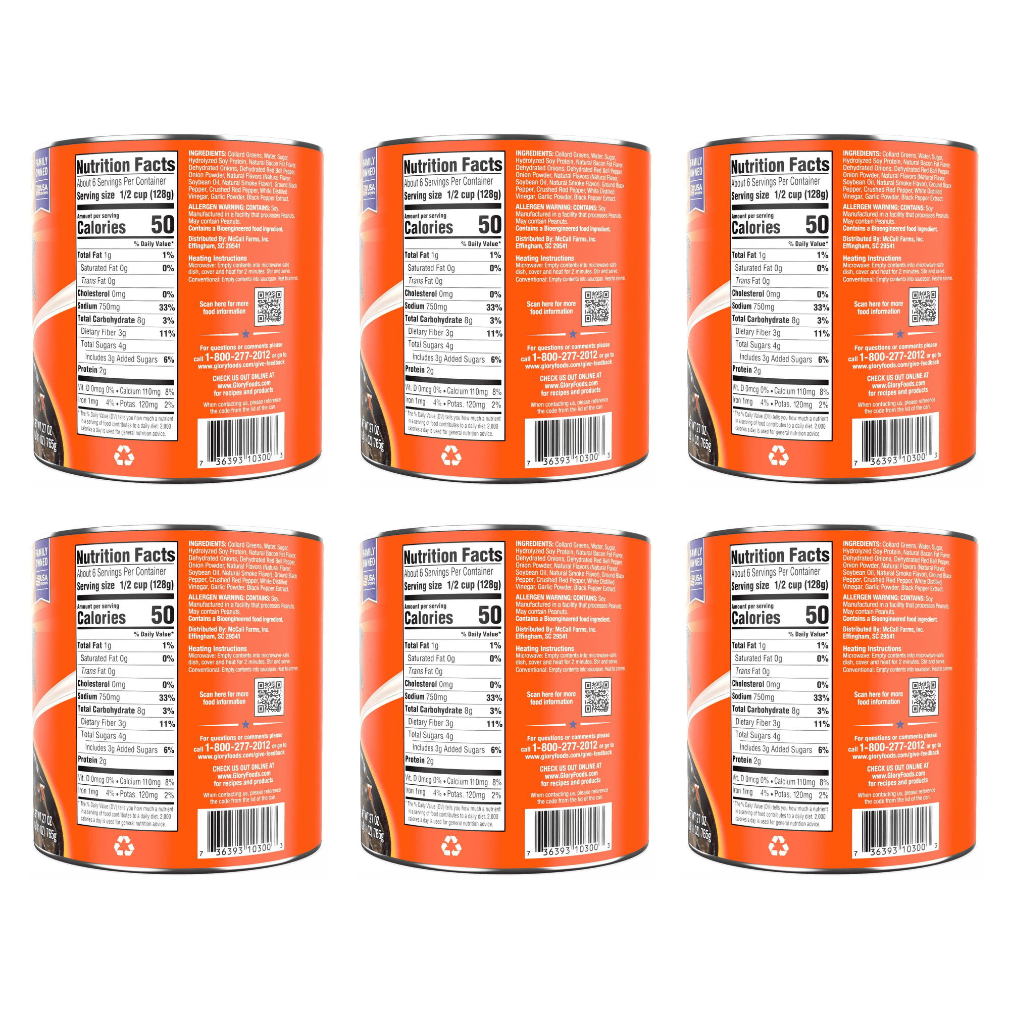 Glory Foods Canned Seasoned Collard Greens 27 oz Can (Pack of 6)