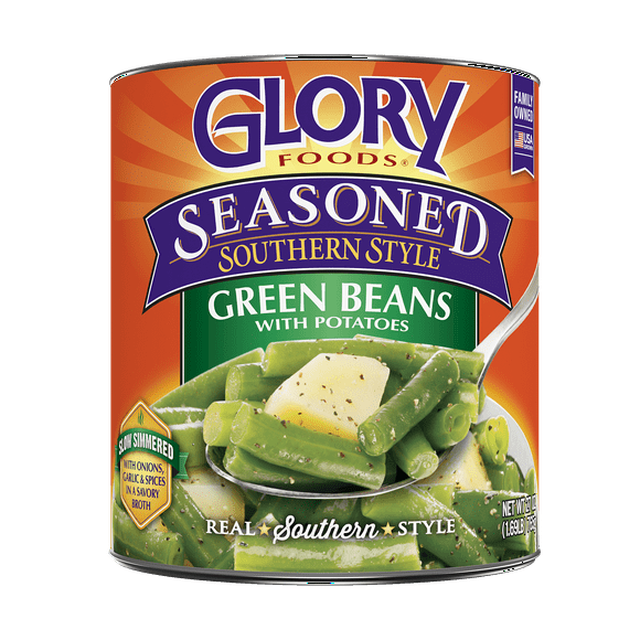 Glory Foods Seasoned Southern Style Green Beans With Potatoes, 27 oz., Can