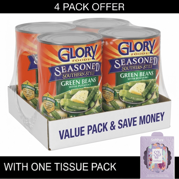Glory Foods Seasoned Southern Style Green Beans With Potatoes, 27 oz Cans