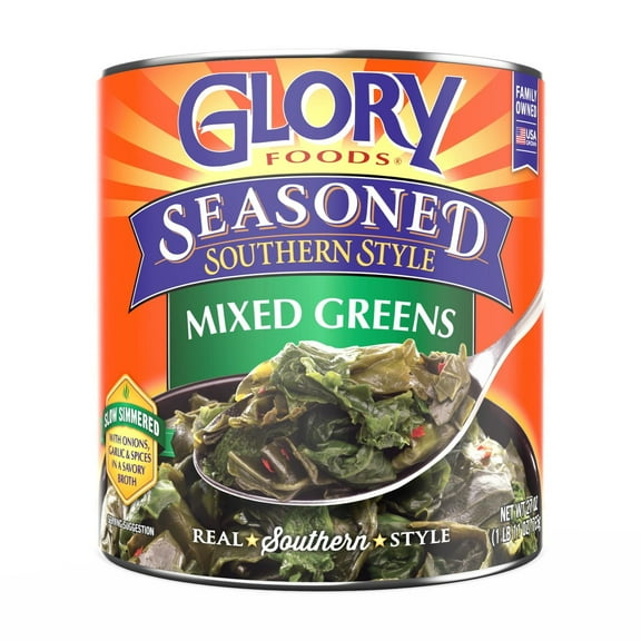 Glory Foods Seasoned Southern Style Mixed Greens, Canned Vegetables, 27 oz , Can