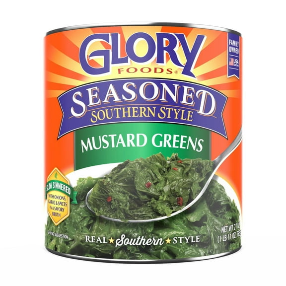 Glory Foods Seasoned Southern Style Mustard Greens, 27 oz., Can