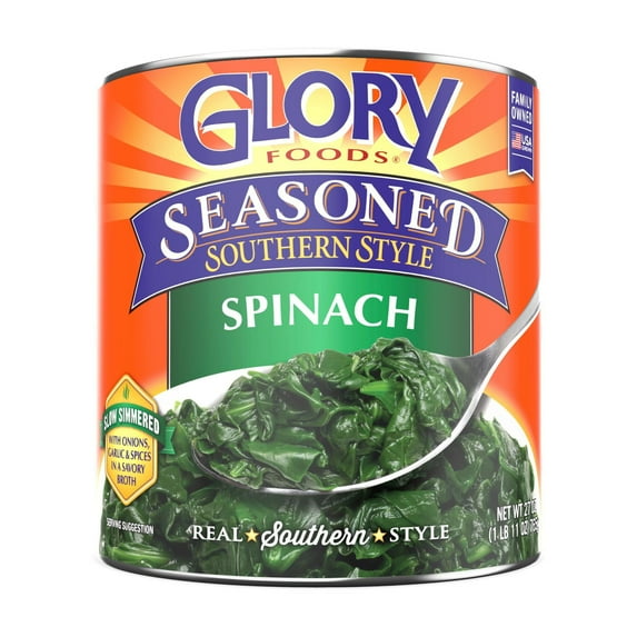 Glory Foods Seasoned Southern Style Spinach, Canned Vegetables, 27 oz