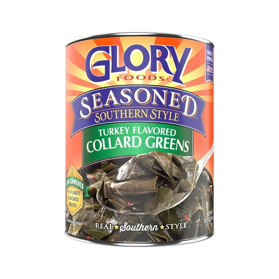 Glory Foods Seasoned Southern Style Turkey Flavored Collard Greens, Canned Vegetables, 14.5 oz