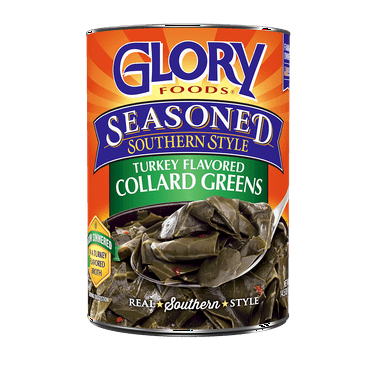 Glory Foods Seasoned Southern Style Turkey Flavored Collard Greens, Canned Vegetables, 14.5 oz
