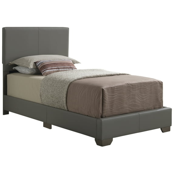 Glory Furniture Aaron Faux Leather Upholstered Twin Bed in Light Gray