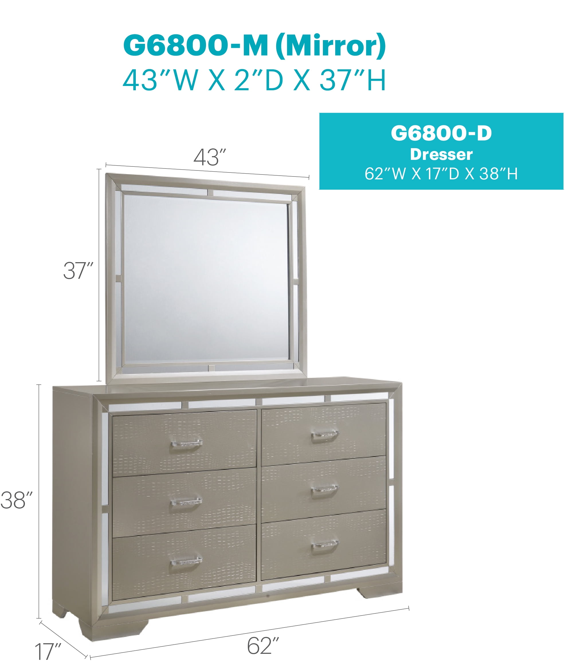 Glory Furniture Alana G6800-D Dresser , Silver Champagne