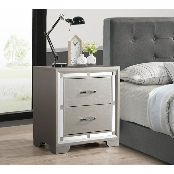 Glory Furniture Alana Nightstand in Silver Champagne