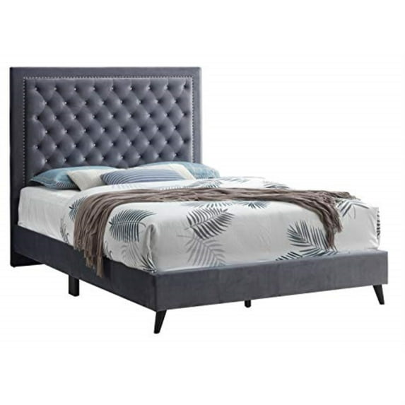 Glory Furniture Alba Velvet Upholstered Full Bed in Gray