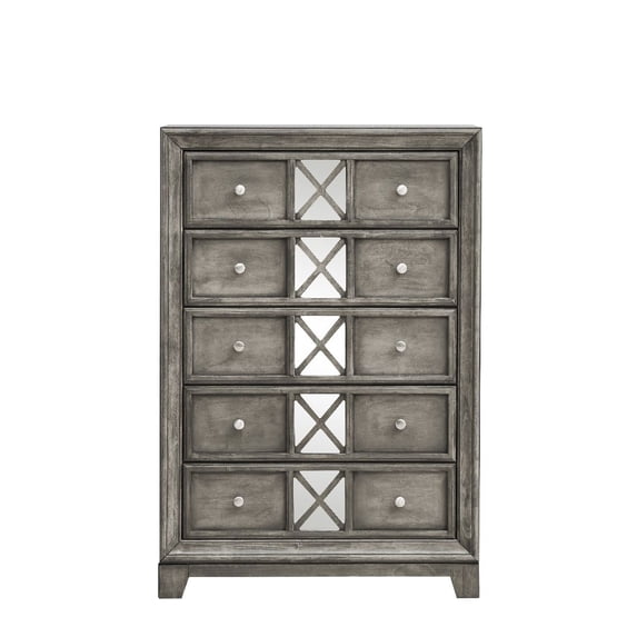 Glory Furniture Albany 5-Drawer Farmhouse Wood Veneer Chest in Washed Gray