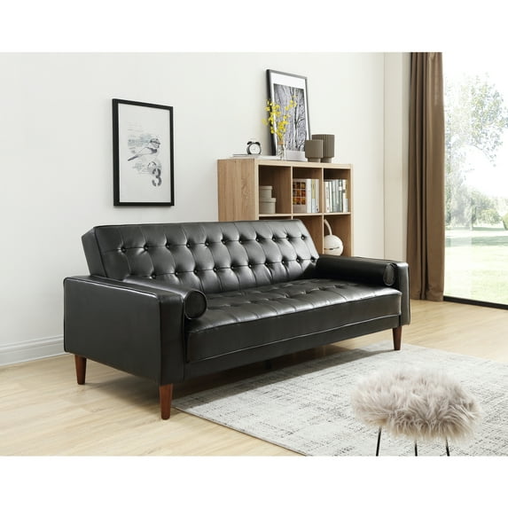 Glory Furniture Andrews Faux Leather Sleeper Sofa in Black