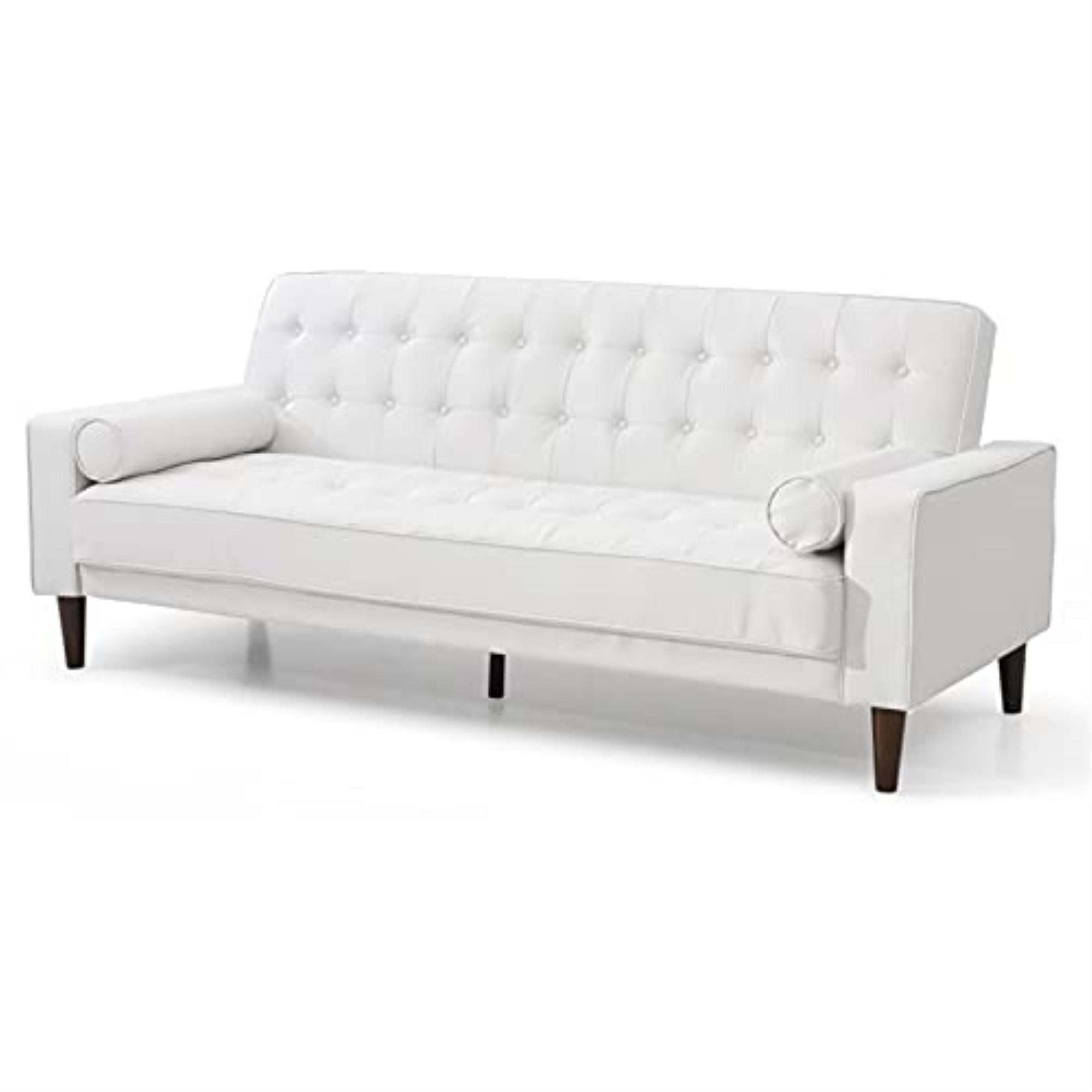 85'' White Faux Leather Tufted Loveseat with Wood Legs