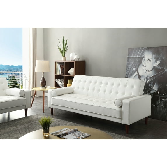 Glory Furniture Andrews Faux Leather Sleeper Sofa in White