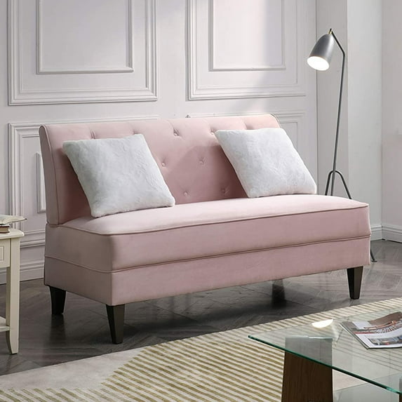 Glory Furniture Benedict 2 Person 56 Inch Long Settee Living Room Love Seat, Pink Velvet